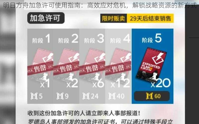 明日方舟加急许可使用指南：高效应对危机，解锁战略资源的新方式