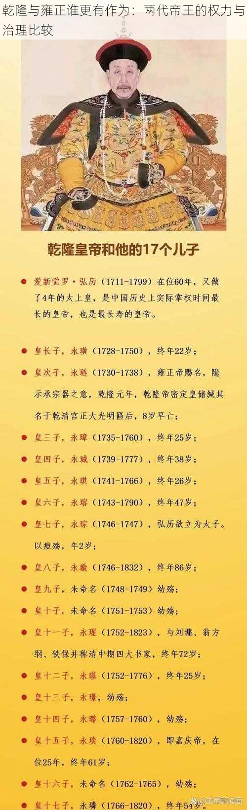 乾隆与雍正谁更有作为：两代帝王的权力与治理比较