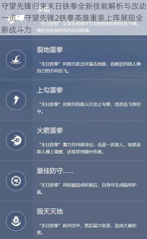 守望先锋归来末日铁拳全新技能解析与改动一览：守望先锋2铁拳英雄重装上阵展现全新战斗力