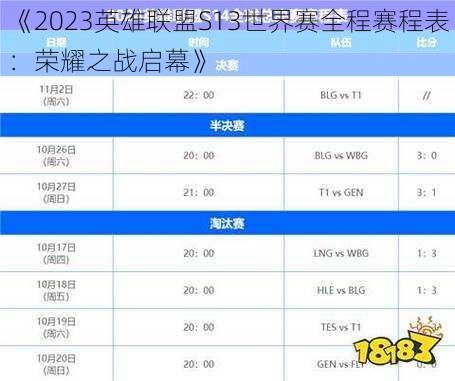 《2023英雄联盟S13世界赛全程赛程表：荣耀之战启幕》