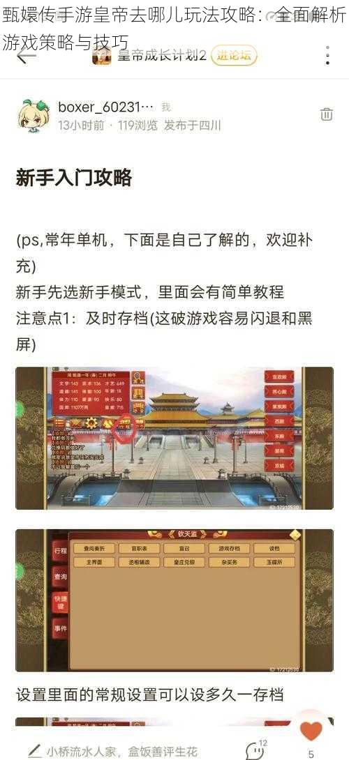 甄嬛传手游皇帝去哪儿玩法攻略：全面解析游戏策略与技巧